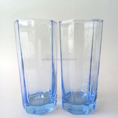 China Polygon Shape Color Glass Ball Cup Tumbler / Modern Blue High Glass Color For Water for sale