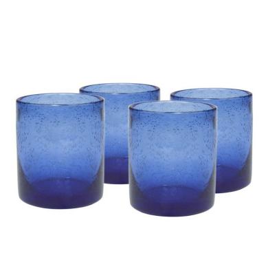 China Eco-friendly colored blue glass bubble tumbler set of 4; for sale