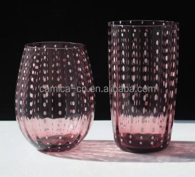 China Eco-friendly colored glass mug with white dots; Glassware; glss cups for sale