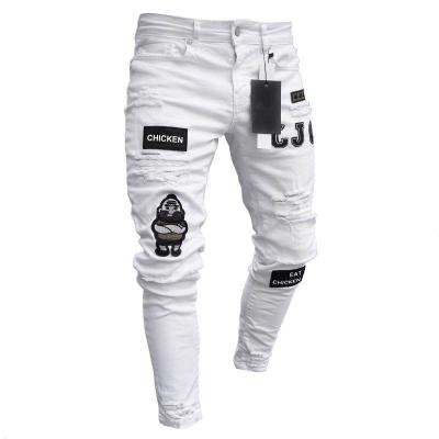 China European and American hot models breathable men's hip-hop high-end stretch feet badge slim jeans men's thin ripped pants new for sale