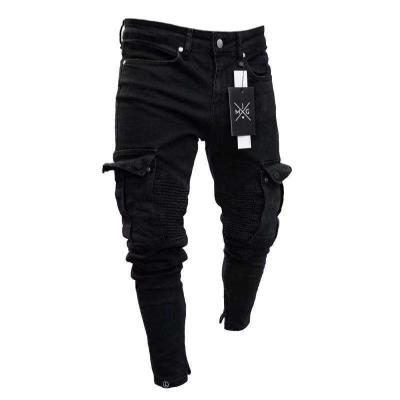 China 2021 Year Hot Sales EU and US Black Men's Jeans Stretch Slim Fit Straight Leg Jeans Knee Hole Zipper Feet Pants QUICK DRY for sale