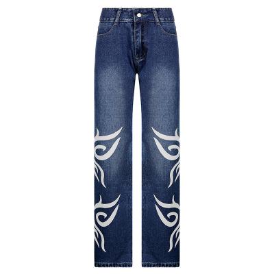 China European and American QUICK DRY do the old butterfly print wide leg straight leg women's spring jeans and autumn pants for sale