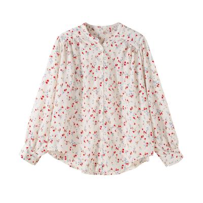 China 2022 Korean Floral Loose Chiffon Long Sleeve V-neck Anti-pilling Casual Blouse for Women for sale