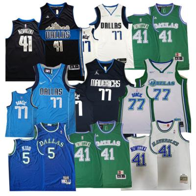 China 2022 Breathable Us Western Embroidery #41 Dirk Nowitzki Mavericks Basketball Jerseys Luka Doncic #6 Porzingis Finals 77 for sale