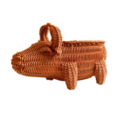 China Traditional Recyclable Rattan Animal Shape Rabbit Elephant Home Storage Decor Handcrafted Gift Basket for sale