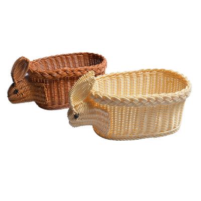 China Casual Woven Snack Fruit Bread Organizer Storage Gift Animal Rabbit Plastic Rattan Basket for sale