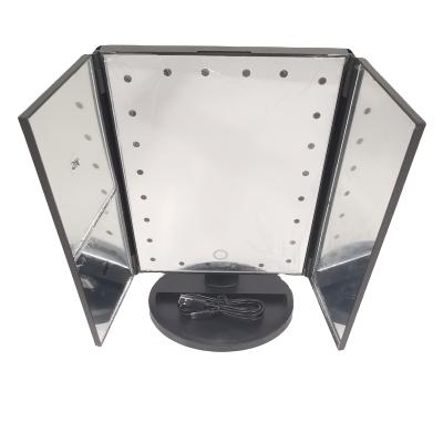 China Three Ways 1X 2X 3X Lighted Foldable Magnifier Led Light Vanity Table Makeup Mirror for sale