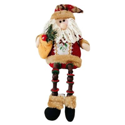 China Plush Christmas Decoration Snowman Wooden Bead Leg Cloth Doll Plush Santa Claus Bedtime Long Sitting Toys for sale