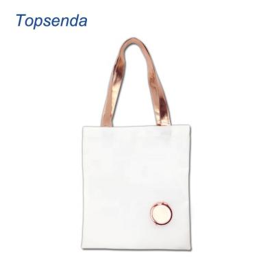 China PU handle fashion rose gold PU handle polyester canvas shopping bag and mirror white blank empty dye sublimation custom tote bag for women for sale