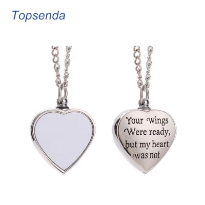 China Heart CLASSIC Blank Metal DIY Dye Sublimation Urn Pendant Custom Necklace For Ashes for sale