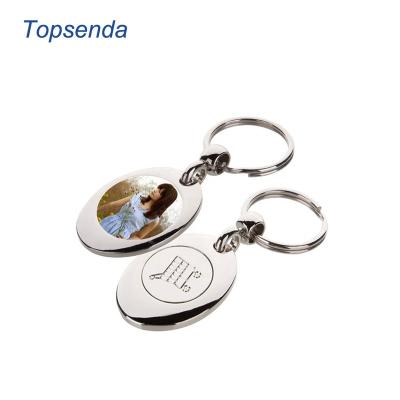 China Custom Metal Round Blank Metal Photo Insert Printing Key Chain Shopping Trolley Coin Keychain Sublimation Blank for sale