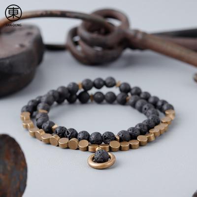 China S0640 FASHION JIANDONG 2022 Most Popular Bracelet Natural Volcanic Rock Stone Beads With Brass Handmade Beaded Bracelets For Men for sale