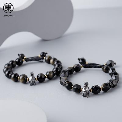 China S0608JIANDONG Custom Casual/Sporty Men Bracelet Black Faceted Agate Beads Charm Bracelets For Men Gold ObsidianBeaded Bracelets for sale