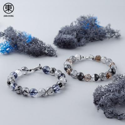 China S0654 JIANDONG FASHIONABLE Wholesale Natural High Quality Natural Black Hair Brown Crystal Hand Beaded Healing Bracelet For Men for sale