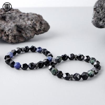 China S0646 JIANDONG New Fashion Design Stone Vein Black Agate Stretch Bracelet TRENDY Blue Natural Malachite Beads For Men for sale