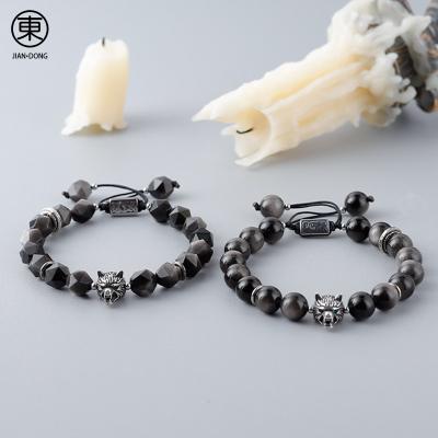 China FASHIONABLE Wholesale Handmade Natural Silver Obsidian Men's Bracelet Braided Adjustable Jewelry Rope S0632 JIANDONG Beaded Bracelet for sale