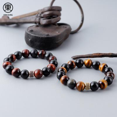 China Wholesale FASHIONABLE 12mm S0627 JIANDONG Yellow Red Tiger Eye Protection Natural Stone Bracelet and Black Obsidian for Men for sale