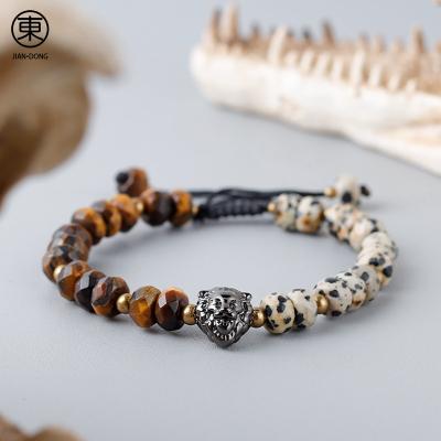 China S0658 JIANDONG TRENDY fashion men's natural yellow tiger eye stone bead charm bracelet lion handmade accessory bracelet for sale