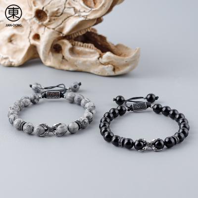 China S0607 JIANDONG FASHIONABLE Wholesale High Quality Hand Black Agate Beads Handmade Braided Rope Adjustable Bracelets For Men for sale