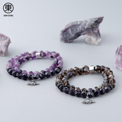 China S0635 JIANDONG Crystal Blue Sandstone Charm Bracelet FASHIONABLE Natural Handmade Beaded Healing Purple Bracelet For Men for sale