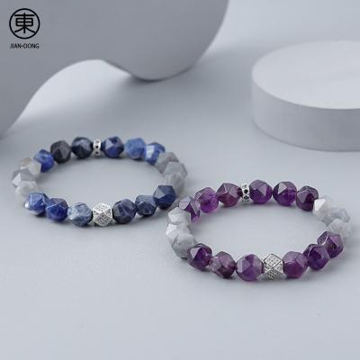 China S0634 JIANDONG Hand Braided Rope Gemstone Stone Beaded Bracelet 10mm Crystal High Quality Natural Wholesale FASHIONABLE Blue-veins For Men for sale