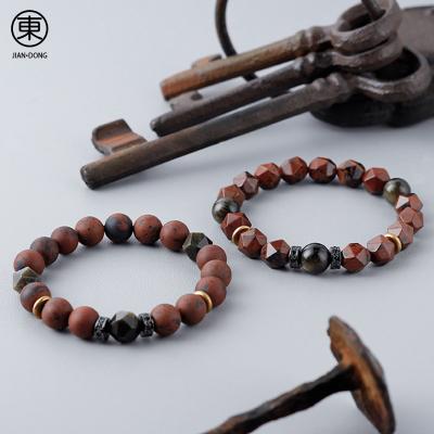 China S0630 JIANDONG FASHIONABLE natural gold elastic red charm obsidian handmade beaded bracelets for men for sale