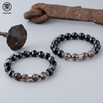 China S0637 JIANDONG High Quality Natural Casual/Sporting Agate Black Gemstones Healing Crystal Stretch Beaded Bracelet For Men for sale