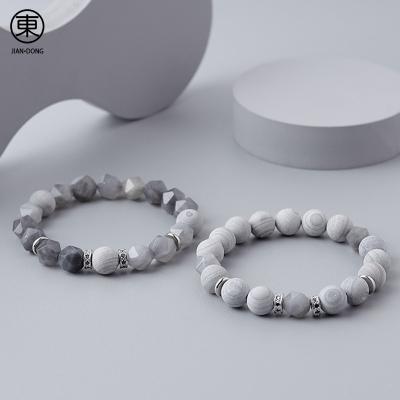 China S0636 casual/sporty JIANDONG most popular natural mist crystal and howlite beads with titanium steel chain bracelets for men for sale