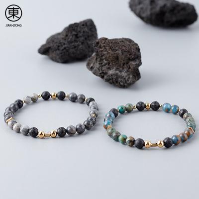 China S0618 JIANDONG Hot Sale Casual/Sporty Natural African Turquoise Volcanic Stone Beads Beaded Bracelet Custom Stretch Bracelet For Men for sale