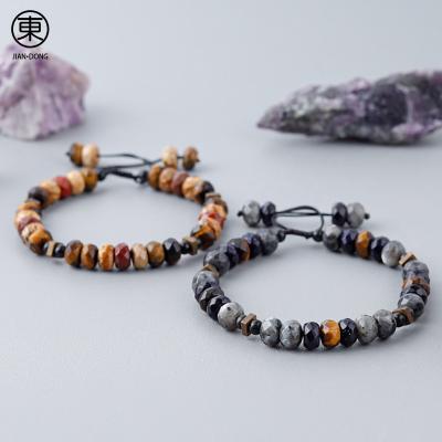 China S0657 JIANDONG Adjustable Tiger Eye Stone Handmade Braided Rope Bracelet Fashion Casual/Sporty Natural Jewelry For Men for sale