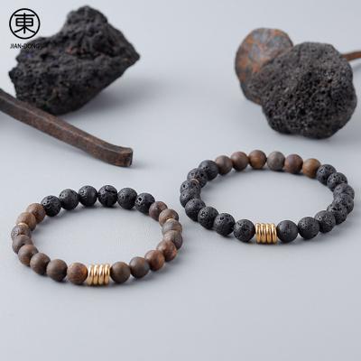 China S0649 JIANDONG Wholesale 8mm Stone Natural Hand-Beaded High Quality Casual/Sport Volcanic Rock Bead Elastic Bracelet For Men for sale