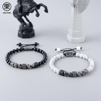 China S0652 FASHIONABLE JIANDONG most popular high quality natural black agate white stone hand beaded bracelet charm men for sale