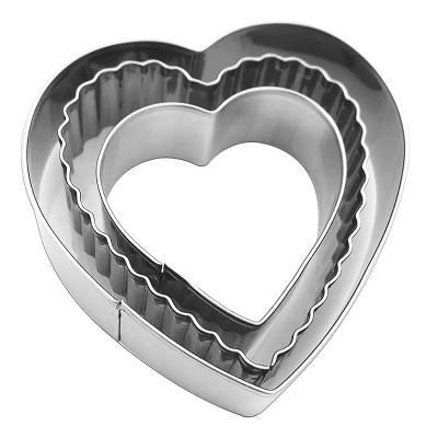 China Sustainable Factory Custom Sweet Cake Tools 3 Heart Shape Set Cutter Cookie Pieces for sale