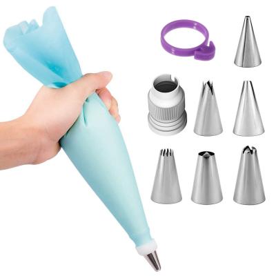 China Viable Wholesale Supply 9pcs Stainless Steel Cake Decorating Bag Set Cake Tools Cake Decorating Tip Set for sale