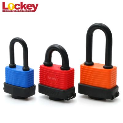 China Weatherproof Laminated Hardened Steel Shackle Security Padlock Lock With PVC Coating for sale