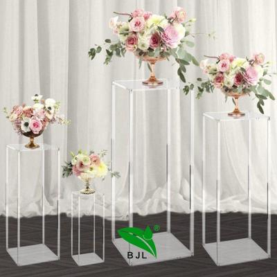 China Acrylic Wedding Decoration Square Hollow Display Flower Column for sale