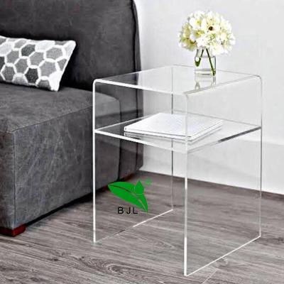 China Sofa (Height) Adjustable Living Room Furniture Custom Clear Acrylic Coffee Table Side Table With Shelf for sale