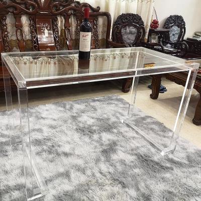 China (Other) Simple design long adjustable luxury home office tea or coffee office smooth acrylic transparent table for sale