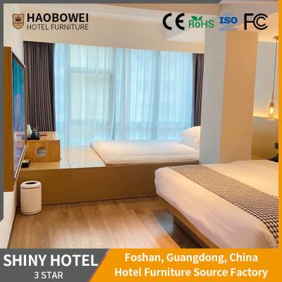 China SHINY-HS Hotel Customization Standard Double Bedroom Set Headboard Bed In Luxury Style for sale