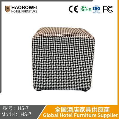 China Haobowei Modern Bar Furniture Velvet Upholstered Low Square Stool With Metal Base Black And White Grid for sale