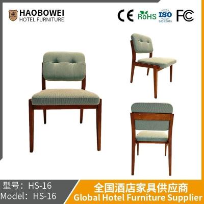 China Haobowei Meubels Scandinavische Retro Echte Houten Eetstoel Stof Art Zachte Tas Achterbank Stoel Wabi Sabifeng Eetstoel Te koop