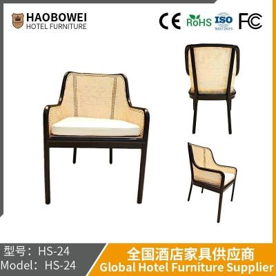 China                    Haobowei Furniture Nordic Wooden Rattan Chair, Hotel Room Armchair, Restaurant Chair Reception Solid Wood Back Chair              for sale