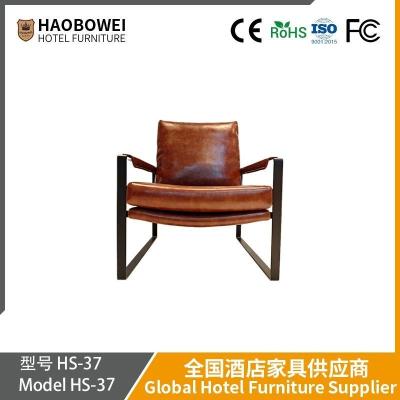 China Nordic Iron Art Single Sofa Chair Cowhide Double-Sided Leisure Retro Style Bedroom Lounge Study Balcony Chair for sale