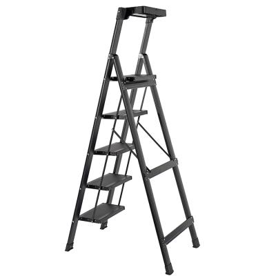 China Folding ladders black six-step plus workbench aluminum alloy household ladder for decoration for sale