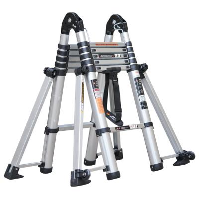 China Folding ladders double side aluminum alloy telescopic ladder with retractable fixed feet is popular in manufacturers which is safe and stable for sale