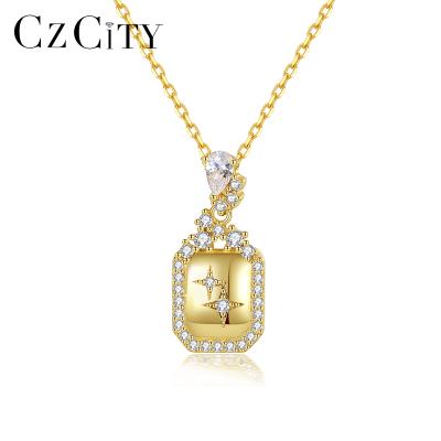 China CZCITY TRENDY Lady Cute Cubic Zirconia Gold Chain Plated Jewelry Silver 925 Vintage 2021 Square Necklace for sale