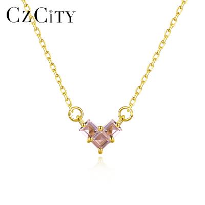 China Cute CZCITY Sterling Silver 925 Pendant Jewelry Ruby and Emerald Crystal Charm Heart Necklace for sale