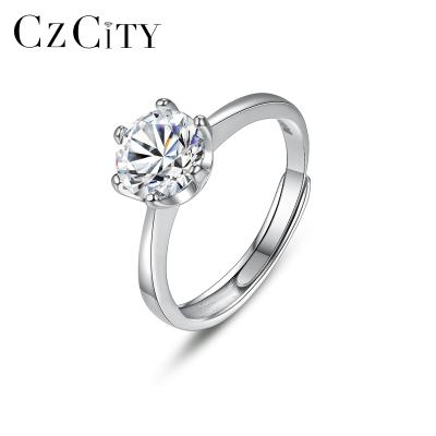 China CZCITY CLASSIC Simple Adjustable 2021 Jewelry Sterling Silver Luxury Wedding Band Charm Big Woman Big Bling Ring Diamond Moissanite for sale