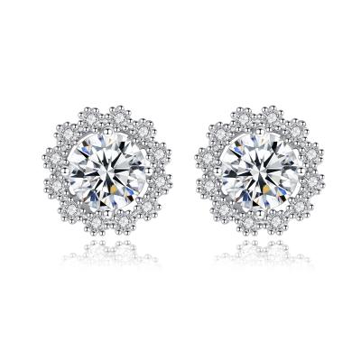 China CZCITY Solid 925 Romantic VVS Diamond Flower Stud Earring Earrings from Sterling Silver Halo Earring 1ct Moissanite for sale