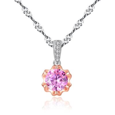 China High Quality CZCITY Rose Crystal Cubic Zirconia Flower Shaped 925 Silver TRENDY Necklace Women Jewelry for sale